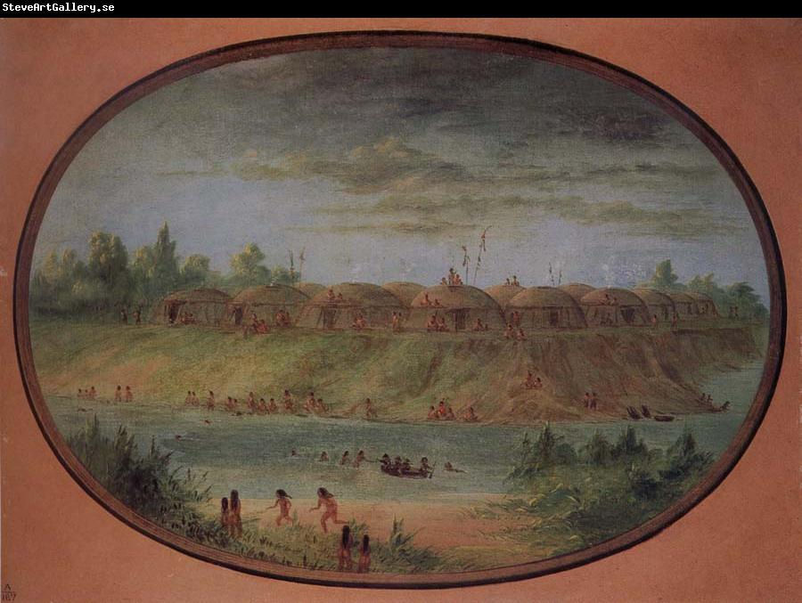 George Catlin Minnetarree Village Seen Miles above the Mandans on the Bank of the Knife River